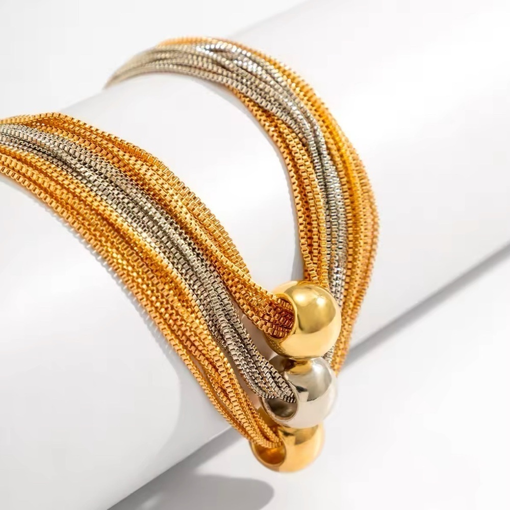 18K Gold & White Gold Two Tone Plated Chunky Thick Layered Big Beads Necklace - Picture 3 of 7